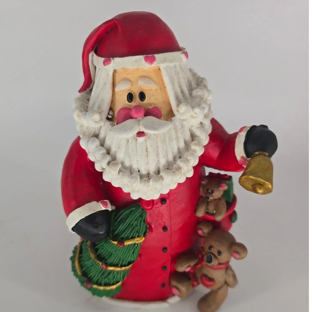 Vintage Santa Figurine Teddy Bears Hearts Christmas Tree Bell Holiday Decor